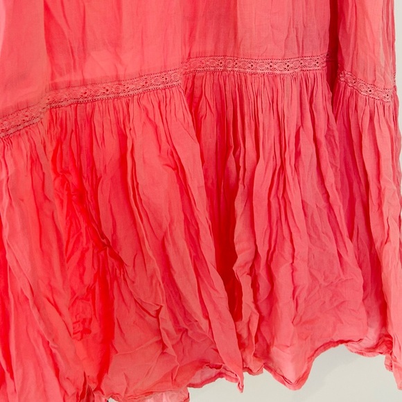 Orange and Pink Ruffled Tiered Sundress with Bishop Sleeves - Picture 9 of 9